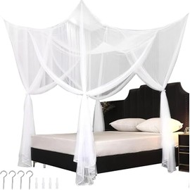 Mosquito Net for Bed Canopy, 4 Corner Post Curtains Bed Canopy with 4 Openings & 4 Hanging Loops for Girls & Adults(White)