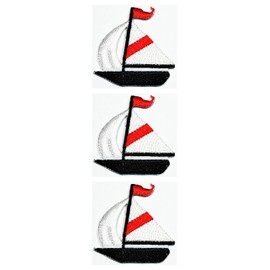 Set 3 Pcs Mini Small Cute Ocean Sailing Cruise Boat Sailboat Iron On Patch Cartoon Sticker Craft Embroidery Patch Heat Transfer Applique DIY Clothing T-Shirt Polo Backpacks Cap Costume
