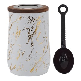 Airtight Coffee Canister 800ml Stainless Steel Coffee Bean Storage Container with Visible Lid and Spoon for Tea Flour Cereal Sugar Dry Food White