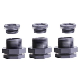 QuQuyi 1 Inch PVC Bulkhead Water Tank Connector Adapter Fitting with Plugs Thru-Bulk Pipe Fitting for Rain Barrels, Aquariums, Ponds(Set of 3)
