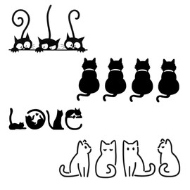 Tskijun 4 pcs Cat Window Sticker Vinyl Cat Decals for Door or Window Glasses/Laptop/Car Cute Vehicle Stickers Home Decoration (black)
