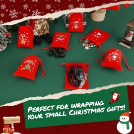 12pcs Christmas Red Velvet Gift Bags- Drawstring Bag for Holiday Gifts and snack