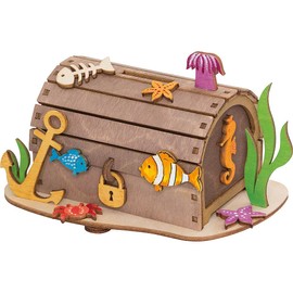 Drechslerei Kuhnert – Hobaku Craft Set – Money Box / Money Box – Motif: Treasure Chest – Decoration Made of Wood to Assemble – Dimensions: Approx. 14 x 10 x 10 cm – Made in Germany