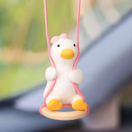 Süße Schaukel Ente Dekor, Auto Anhänger Swinging Duck mit Schwimmring Car Accessories Auto Rückspiegel Innen Dekoration Fliegende Ente Hänge Ornament Spiegel Charms Zubehör Lustige Geschenke, Rosa