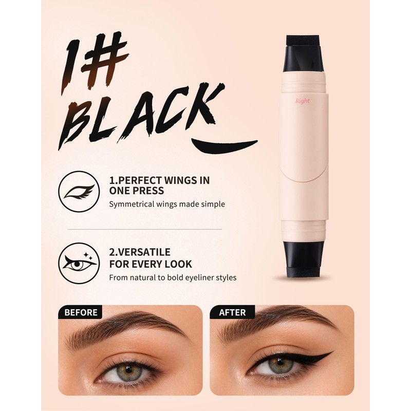 SUMEITANG Black Winged Eyeliner Stamp Pen, Dual Head 90° Rotating