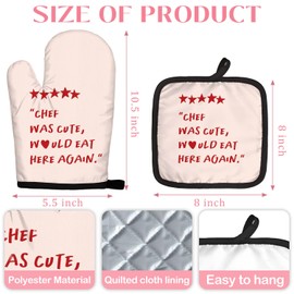 BRRNYOI Chef was Cute Would Eat Here Again Oven Mitts and Pot Holders Sets, Funny Chef Gifts for Women, Trendy Pink Heat Resistant Oven Gloves Hot Pads for Kitchen Decor