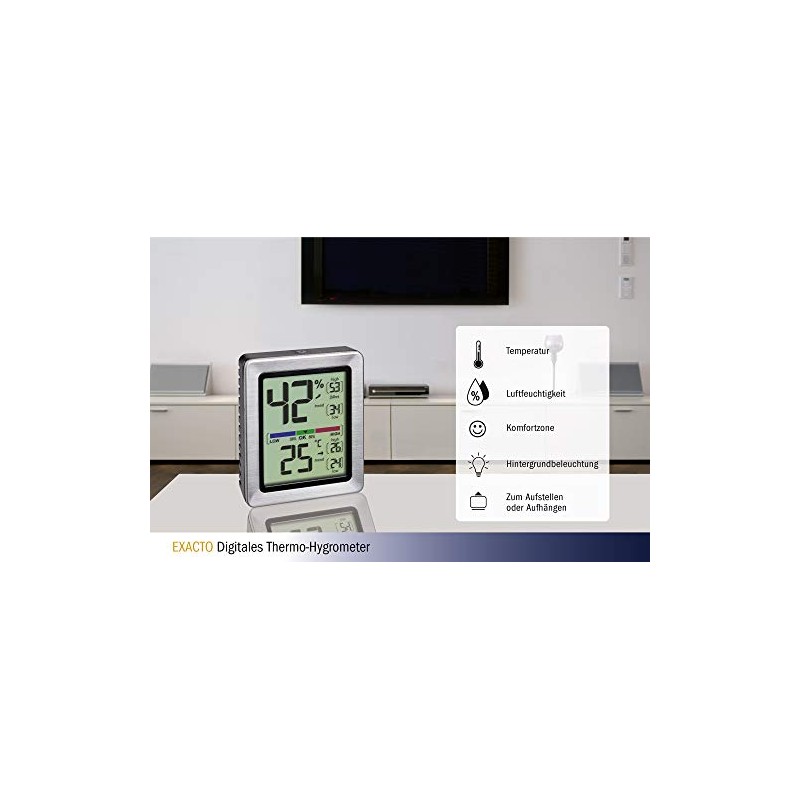TFA Dostmann 30.5047.54 Exacto Digital Thermo-Hygrometer, Highly Accurate with Precision