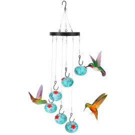 Outdoor Hanging Hummingbird Feeder with Wind Chimes Ant & Bee Proof Beautiful Garden Patio Decoration for Backyard BirdingColor: As shown Color