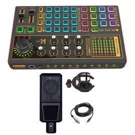Docooler Sound Mixer Board, Sound Effect Board Set, Streaming Sound Card, LED Light Voice Changer Sound Card with Multiple Sound Effects - Podcast Equipment Bundle for Live Streaming / Laptop Computer