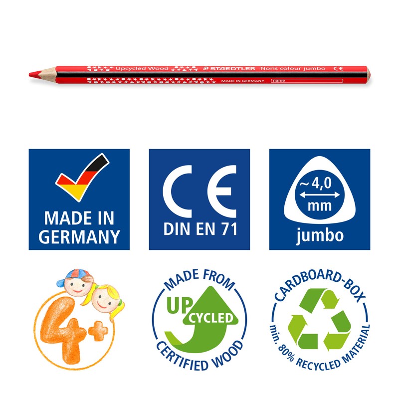 STAEDTLER Noris Colour Jumbo 188 Colouring Pencils, Made from Upcycled