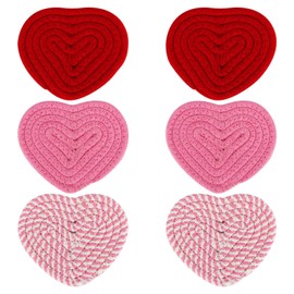 Koqye Handcrafted Valentine's Day Heart Shape Cotton Coaster, Cotton Coasters Pink Red Cup Mat Heart Shape Braided Woven Coaster for Tabletop Protection