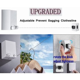 ABHILWY Retractable Clothesline Clothes Line Retracting Outdoor/Indoor, Heavy Duty Stainless Steel Adjustable Drying Rope Wire Dryer with ABS case+Aluminum, Self Adhesive Wall Mount Upgrade Knob Gold