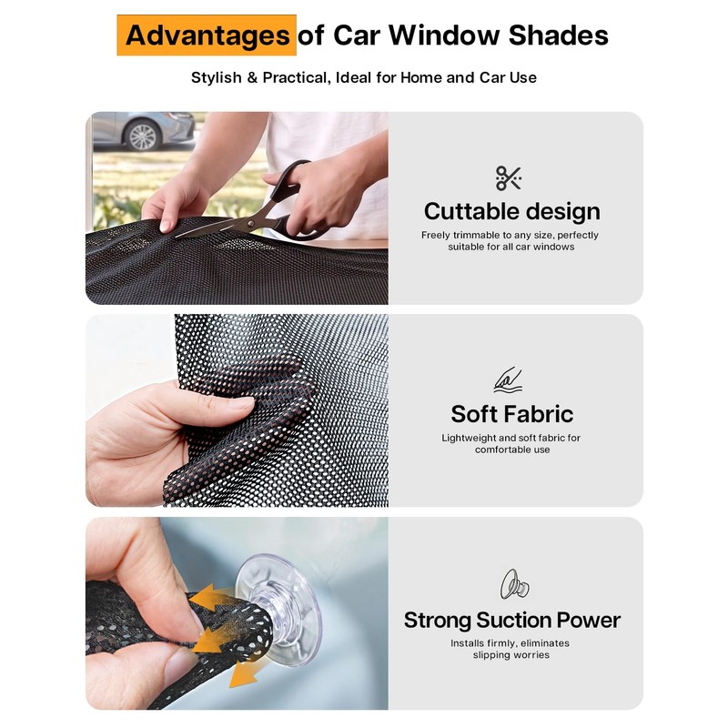 LazBlinds Car Side Window Shades, 2 Pack, 21" L x