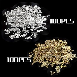 Jewelry Making Charms, 200 Pieces Mixed Antique Silver and Gold Alloy Pendants, DIY Crafting (200)