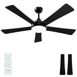 Autoday 52 Inch Ceiling Fans with Lights and Remote - Black Ceiling Fan with Light, Quiet Reversible DC Motor, Dimmable Tri-Color LED, 5 Blades, Modern Indoor/Outdoor Ceiling Fans for Patios Bedroom