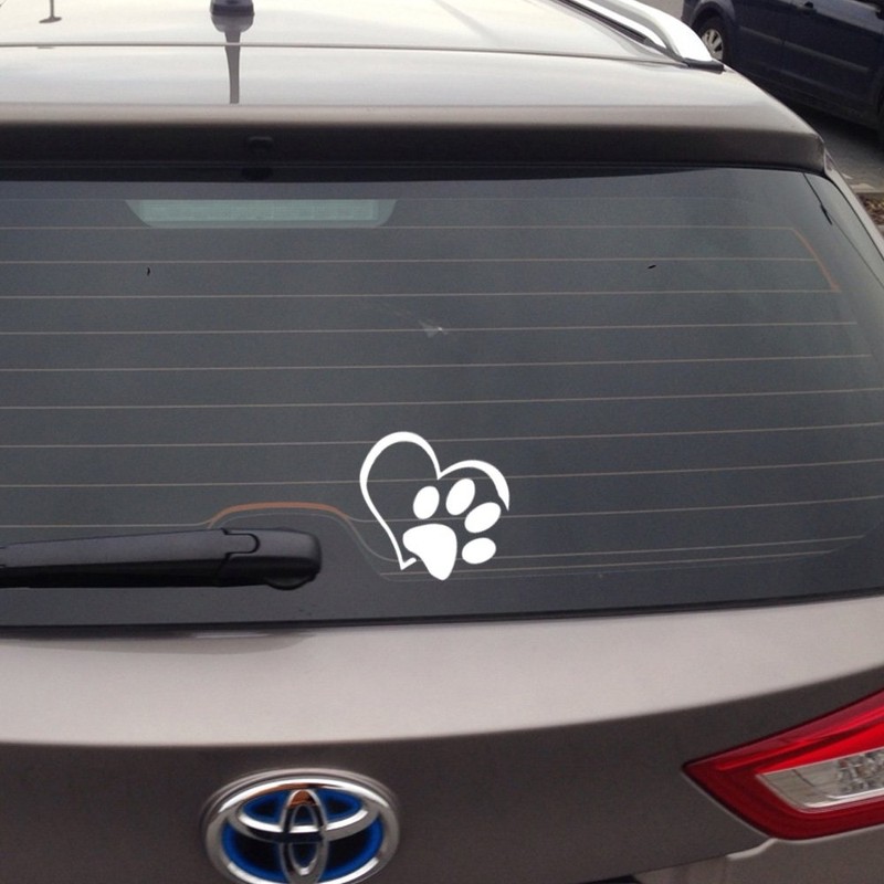 Car bumper sticker, paw with heart for cars, car wash