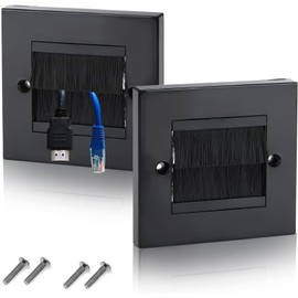 DEFIYEAR 2 Pack Cable Brush Plate, Brush Plate ABS - Brush Wall Plate for Easy Cable Pass, Perfect for Organizing Wires in Home or Office, Compatible with Standard UK Outlets and Receptacles