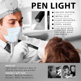 EMS XTRM Disposable Penlights - Battery-Operated, Warm Light, with Pupil Gauge - Essential Penlights for Nurses, EMS Penlight, Penlights Disposable Pack of 6 (Black - Disposable)
