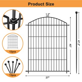 Decorative Garden Fence Animal Barrier with Gate 40 in(H)×26.2 Ft(L) 12 Panels, Dog Rabbit Fencing Arched Rustproof Metal No Dig Pet Outdoor Garden Fence for Yard, Patio, Flower Bed