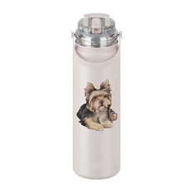 SERENGETI 24 Oz Water Bottle Stainless Steel with Spill Proof Lid - Double walled Vacuum Insulated water flask - Realistic 3D Print of your favorite dog (Yorkie)