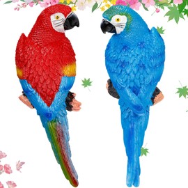 Jetec Parrot Decor Outdoor Tiki Bar Decor Large Realistic Parrot Statues Outside Lifelike Bird Sculptures Garden Patio Yard Lawn Figurines for Tropical Animal Tree Wall(2 Pcs,Blue, Red)
