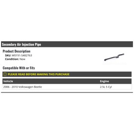 Secondary Air Injection Hose - Compatible with 2006-2010 Volkswagen Beetle 2.5L 5-Cylinder