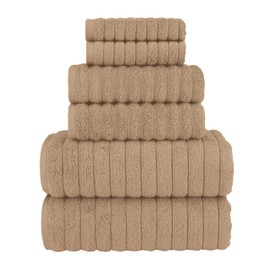 Elegant Comfort 100% Turkish Cotton Corduroy Ribbed Luxury Bath Towels 6-Piece Set, Premium Feel - Quick Dry, Highly Absorbent, Contains 2 Bath Towels, 2 Hand Towels, and 2 Washcloths, Taupe