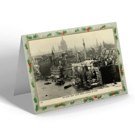 CHRISTMAS CARD - Vintage London - The Scene from Tower Bridge Looking Up River