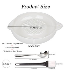 KICPUK Ceramic Grater, Ceramic Ginger Grater, Garlic Grater, Ginger Grater, Spice Grater, for Ginger, Garlic, Nutmeg, Celery, Carrots, Mustard, with Brush and Spoon, Diameter 9 cm (White)