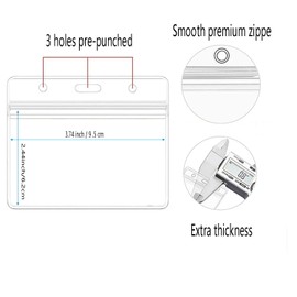 10 Pcs Clear Plastic Horizontal Name Badge ID Card Holders with Waterproof Resealable Zip, Name Tag Holder for Nurses, Office and School