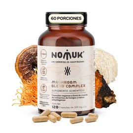 Mushroom Blend Complex Mezcla de Hongos Adaptogenos Cordyceps Reishi Chaga Melena de Leon Capsulas 120 Pequeñas Veganas Naturales Sin Gluten Apto Keto Perfecto para integrar en tu día a día