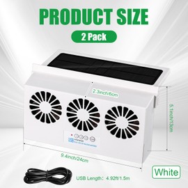 Tujoe 2 Pack Solar Powered Car Exhaust Fan 3 Fans Car Window 4500 RPM Air Vent Radiator Solar Energy Cooling Vent Exhaust for General Types(Rechargeable & Solar 3 Fans,White)
