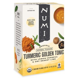 Numi Tea Organic Golden Tonic Turmeric Tea, 45 Herbal Tea Bags, Caffeine Free