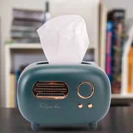 Natudeco Retro Radio Shape Tissue Cover Box Vintage Paper Case Dispenser Multifunctional Tissue Box Holder for Bathroom Living Room Bedroom Dressers(Green)