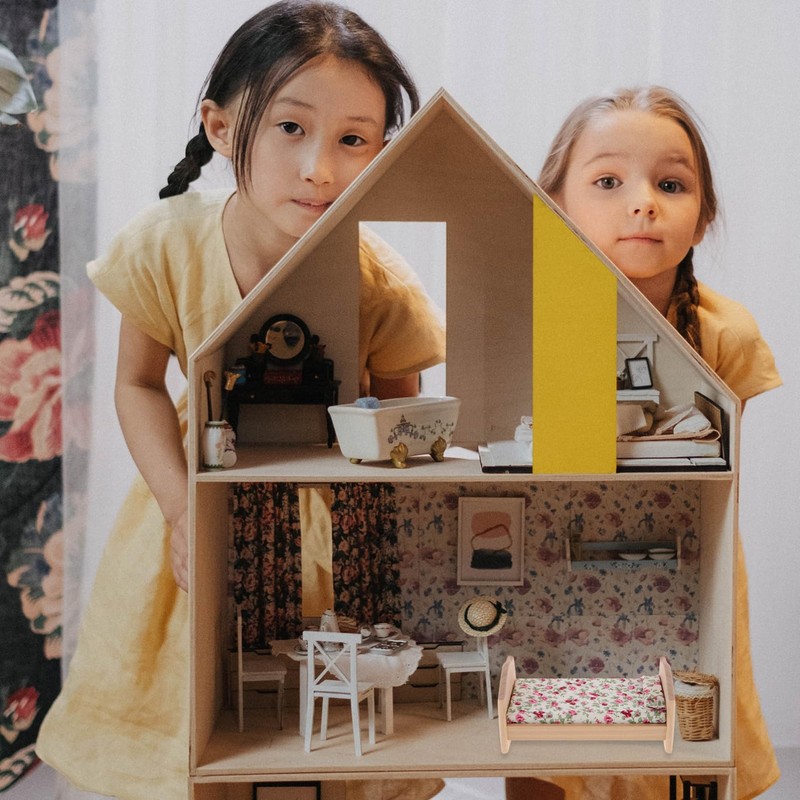 IMIKEYA Miniature Bed Dollhouse - Wooden Mini Bed Dollhouse Furniture