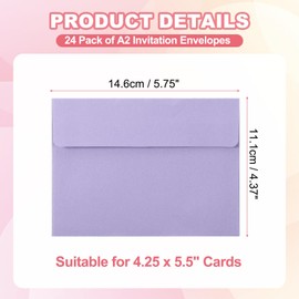 PATIKIL 24Pack A2 Envelopes, Self Seal Light Purple Invitation Envelopes for Postcard Wedding Greeting Cards Photos Announcement Mailing, 14.6 x 11.1cm Size