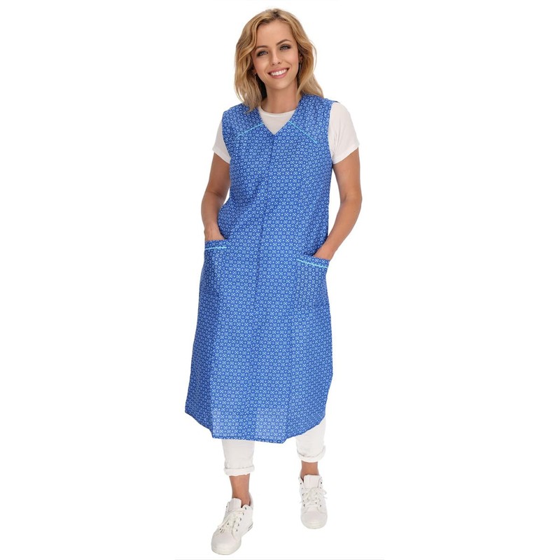Zip Gown Zip House Dress Cotton Apron Cooking Apron, mid-blue