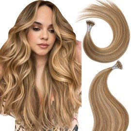 MioYio Nano Hair Extensions Human Hair 7/60#-Caramel Color Mixed With Brown 18inch 40G/50S/Pack Nano Bead Hair Extensions Human Hair Nano Ring Hair Long Straight For Women