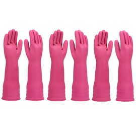 WEKIWGOT 3 Pairs of Rubber Gloves for Washing Tableware in the Kitchen, Non-Slip Gloves for Washing Reusable and Waterproof Tableware for Home
