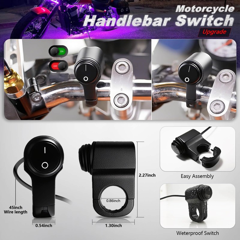 LD DARKEAGLE 16PCS Motorcycle LED Light Kit with Handlebar Switch