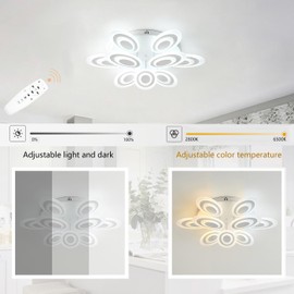 Aiwen Modern LED Ceiling Lights, 29.13 in Acrylic Leaf Flower Fixture with Remote Control, 2800-6500K Dimmable, LED Flush Mount White Ceiling Light, Close to Ceiling Lamp for Living Room