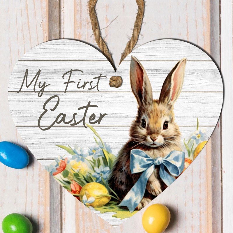 My First Easter Wooden Heart Plaque | Boy Rabbit Design