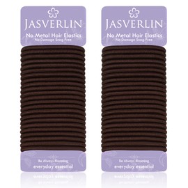 JASVERLIN Brown Thick Large Hair Elastics Ties, Damage-free Ponytail Holder No Breakage Hair Ties Bands for Women’s Curly Texture, Stretchy Styling Accessories 5mm 48 Pcs