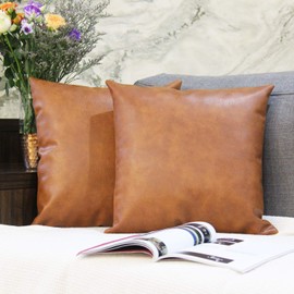 JOJUSIS Modern Leather Throw Pillow Covers for Couch Sofa Bed Set of 2 16 x 16 Inch 100% Faux Leather