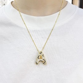 HRGEM 14K Gold Plated Bubble Initial Necklace for Women Unique Dainty Alphabet Puffy Name Letter Necklace, Medium, Brass, No Gemstone