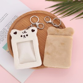 UItrccqapd Kawaii Bear Plush Photocard Holder Kpop 3 Inch Credit ID Bank Card Bus Card Protective Case Photo Sleeves Pendant Keychain (B)