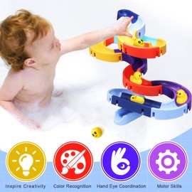 Kids Bath Toys, 34Pcs Track Game Bath Shower DIY Water Slide Balls Educational Bathtub Toys for Toddlers Ages 3 4 5 6 Year Olds Boys Girls
