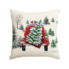 Artoid Mode Watercolor Snow Pine Tree Truck Christmas Cushion Cover, 45x45 cm Xmas Winter Decorative Pillow Case Cover Sofa Living Room Outdoor Decor