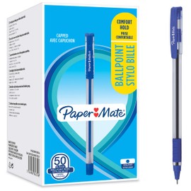 Paper Mate Ballpoint Pens, Comfort Grip, Fine Point (0.7mm), Blue, 50 Count