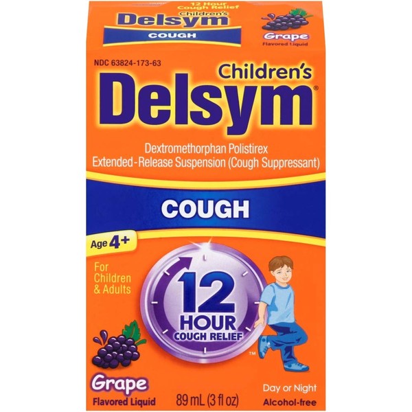 Delsym Children's 12 Hr Cough Relief Liquid, Grape, 3 oz (Pack of 2)